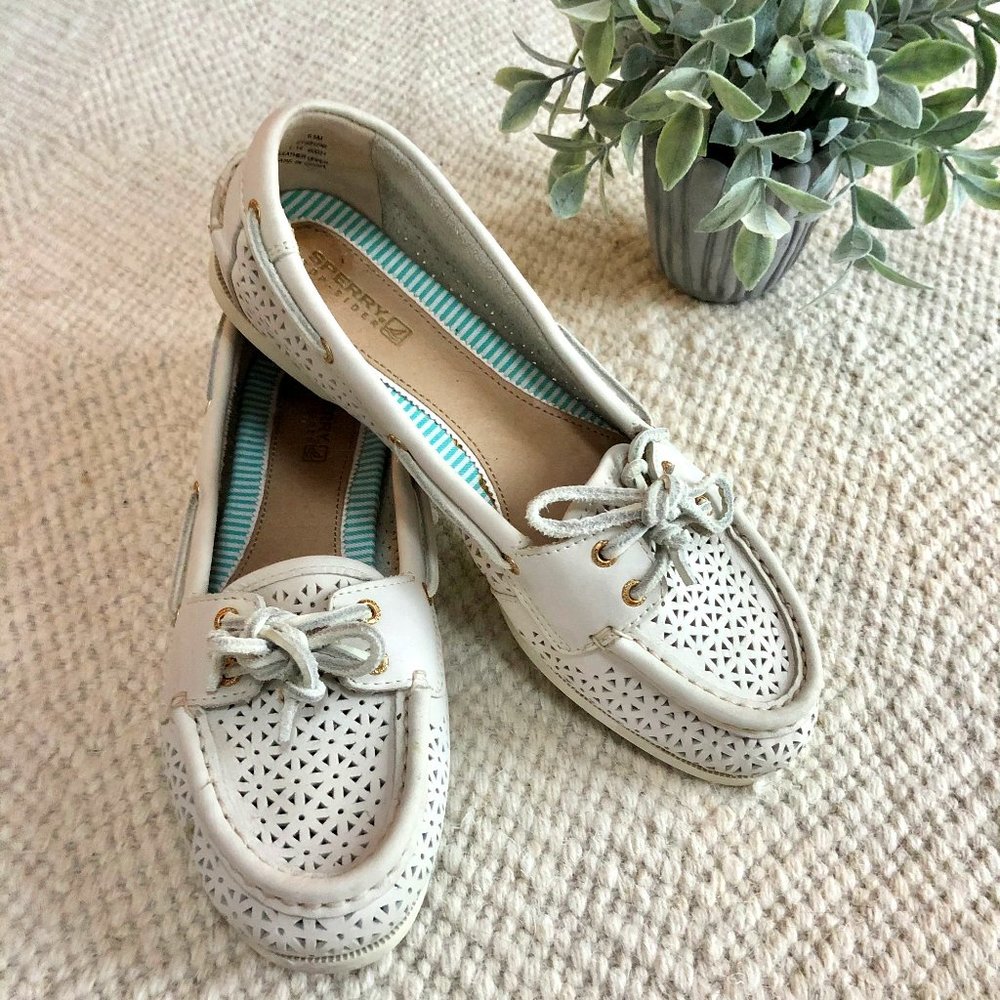 Sperry Top Sider White Leather Boat Shoes 8.5